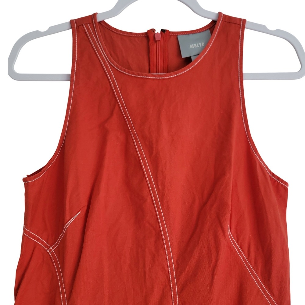 Maeve Orange-Red Cotton Linen Bileu Asymmetrical A-Line Summer Dress Size 6 - Picture 4 of 12